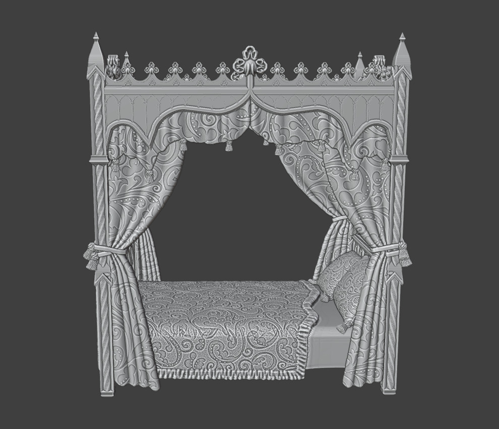 Antique gothic bed 1 3D print model_13