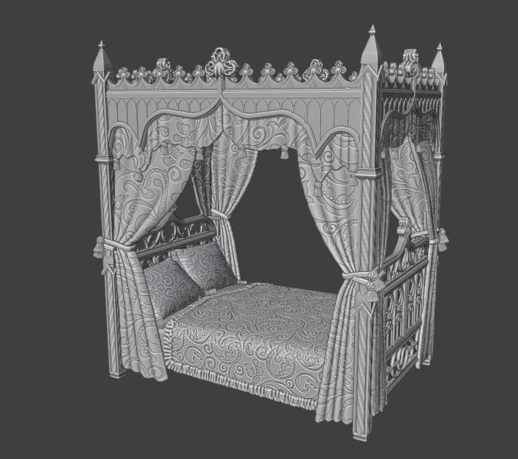 Antique gothic bed 1 3D print model_6