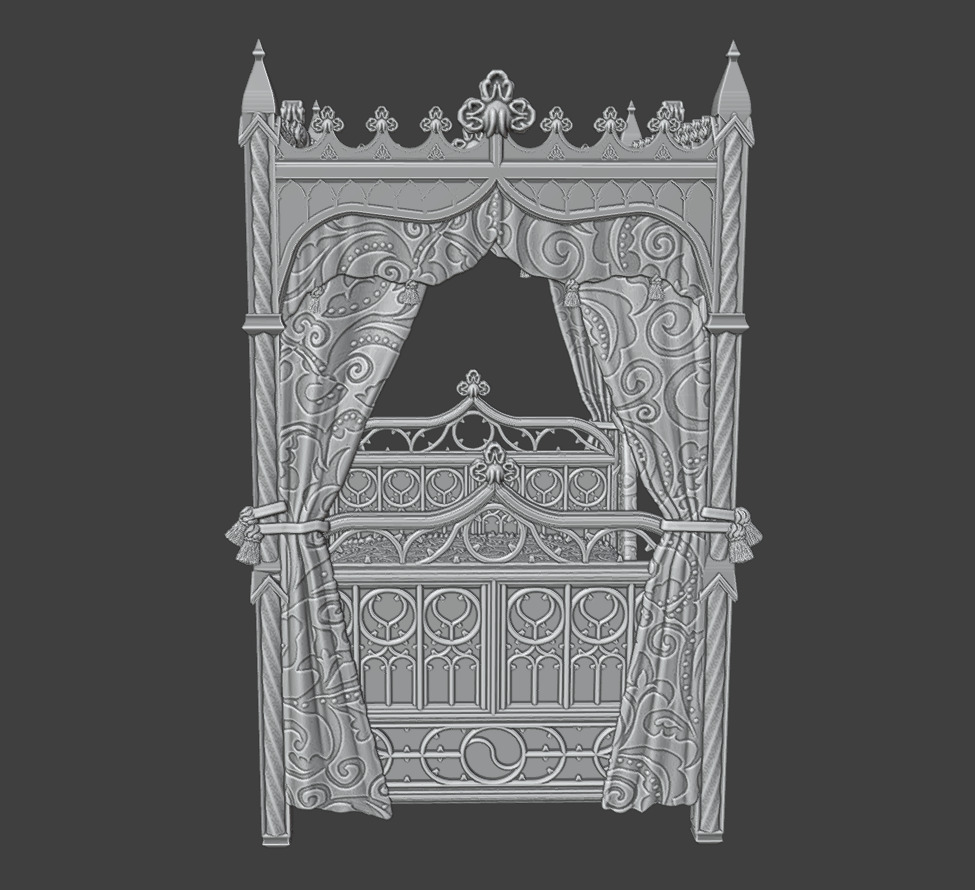 Antique gothic bed 1 3D print model_10
