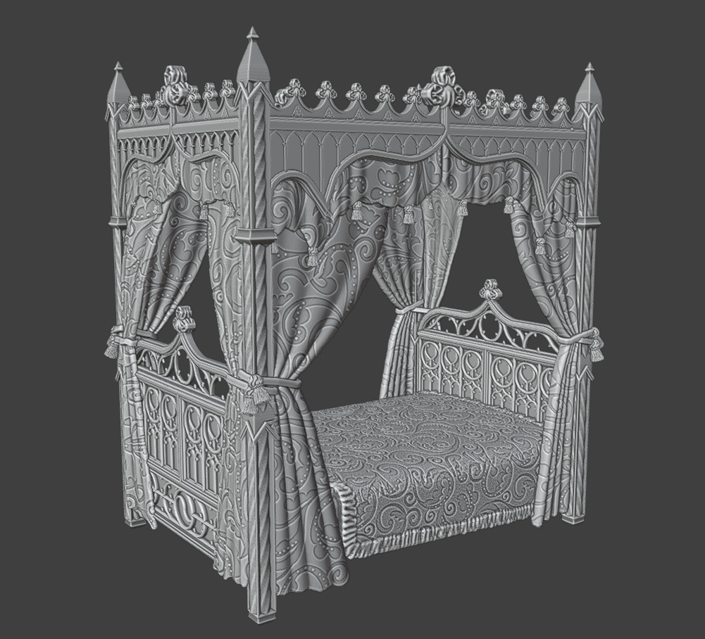 Antique gothic bed 1 3D print model_8