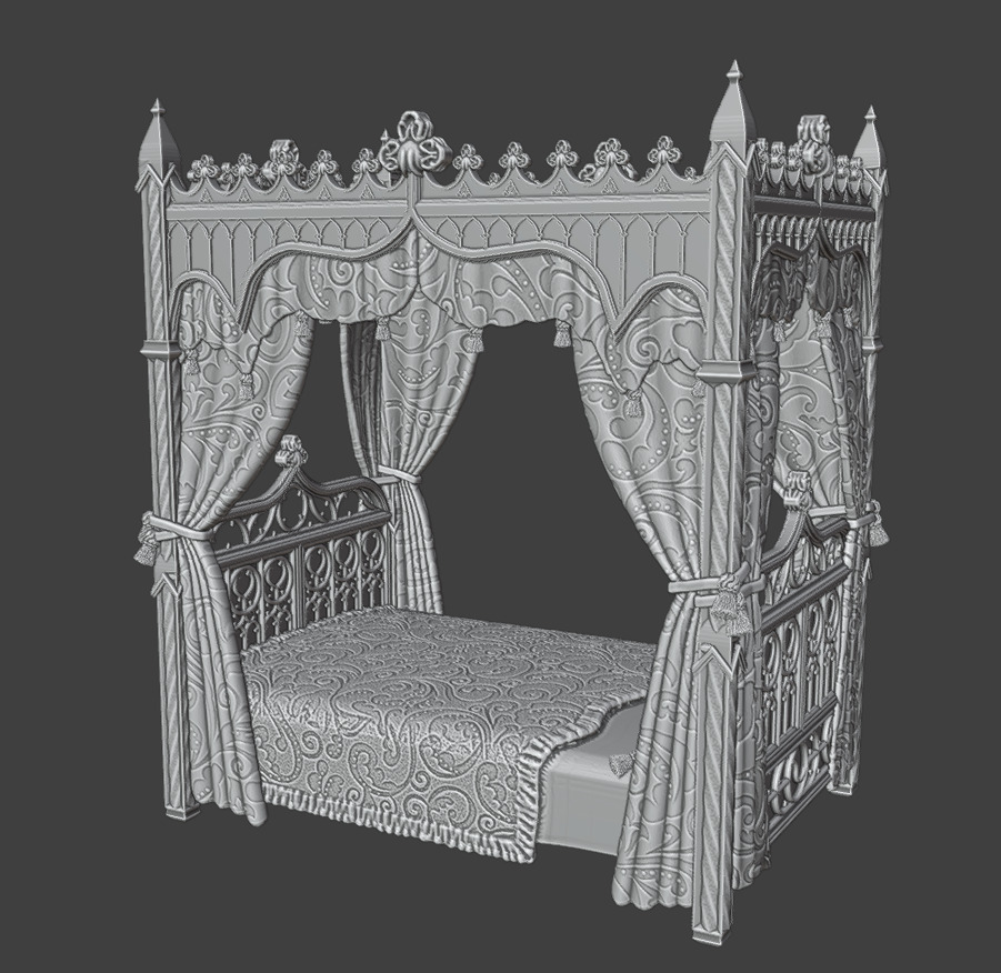 Antique gothic bed 1 3D print model_12