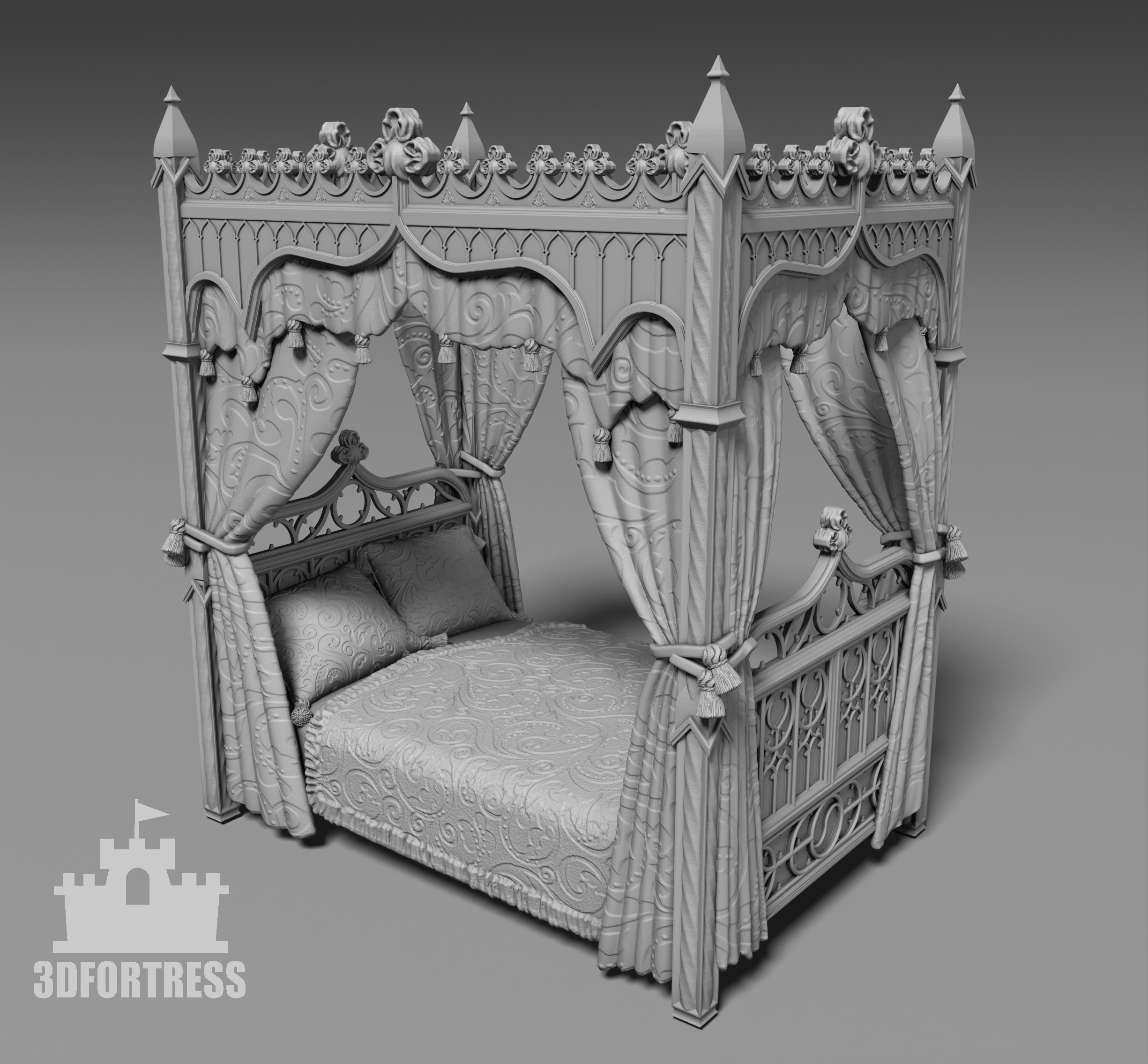 Antique gothic bed 1 3D print model_1
