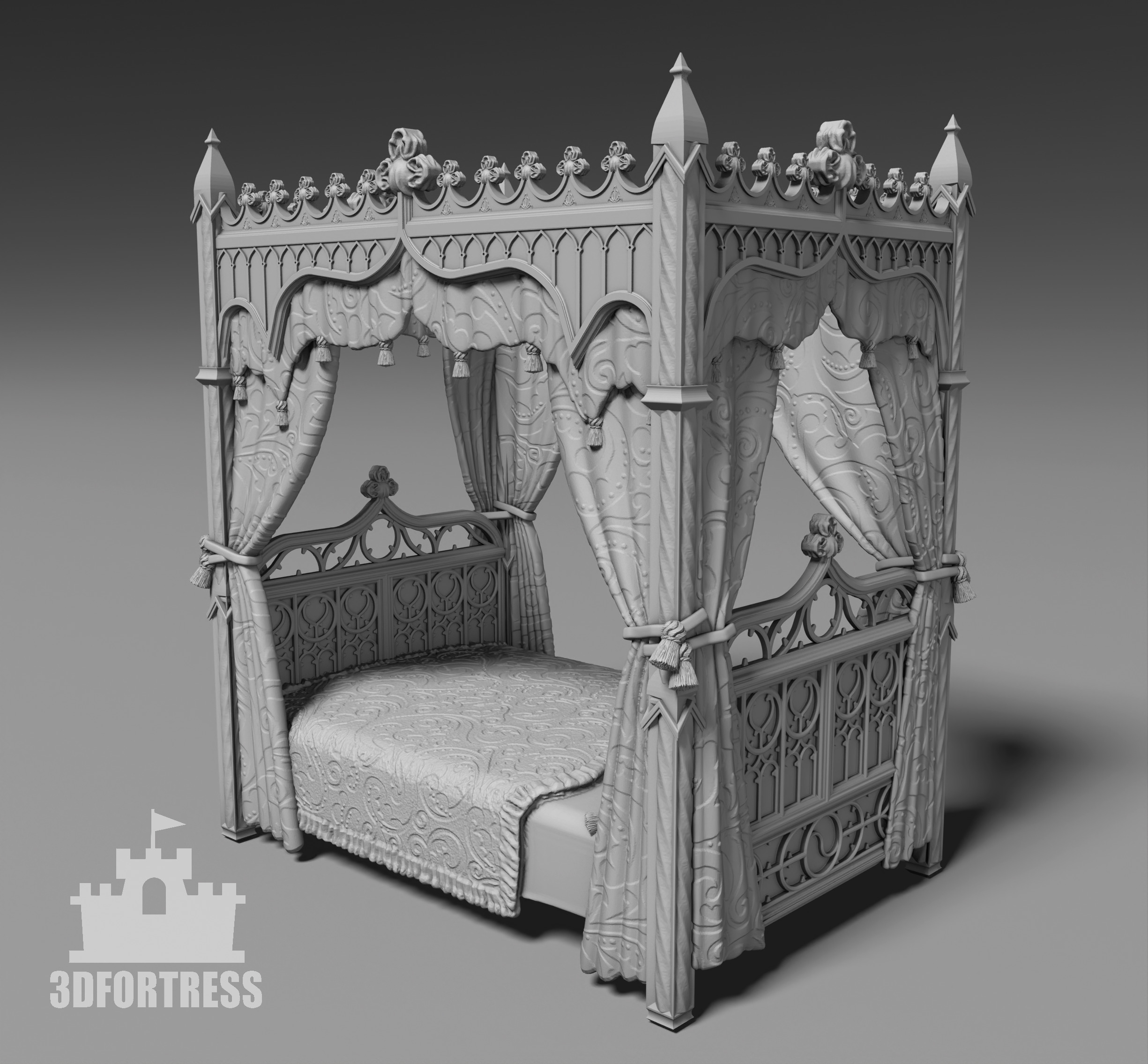 Antique gothic bed 1 3D print model_3