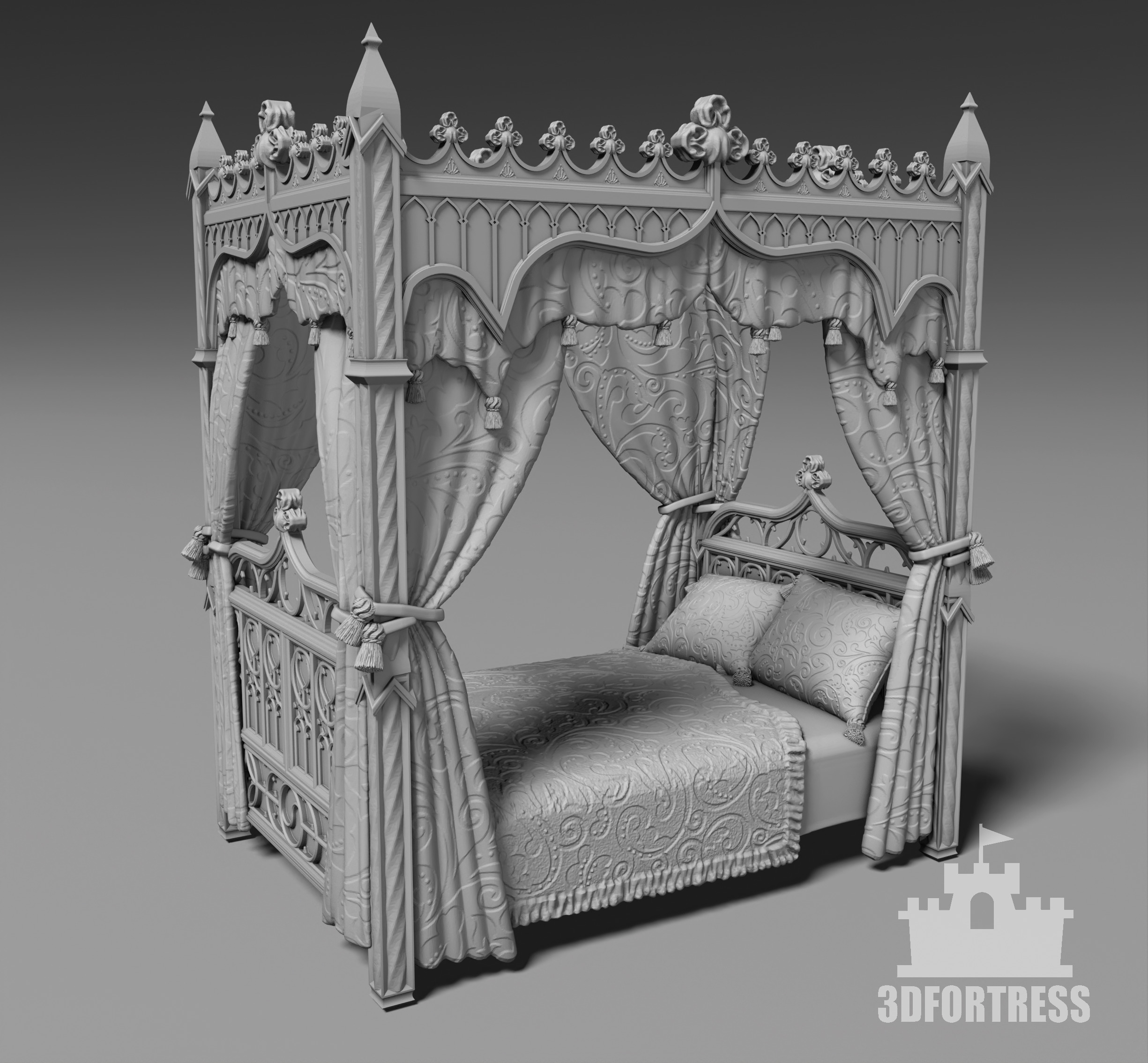 Antique gothic bed 1 3D print model_2