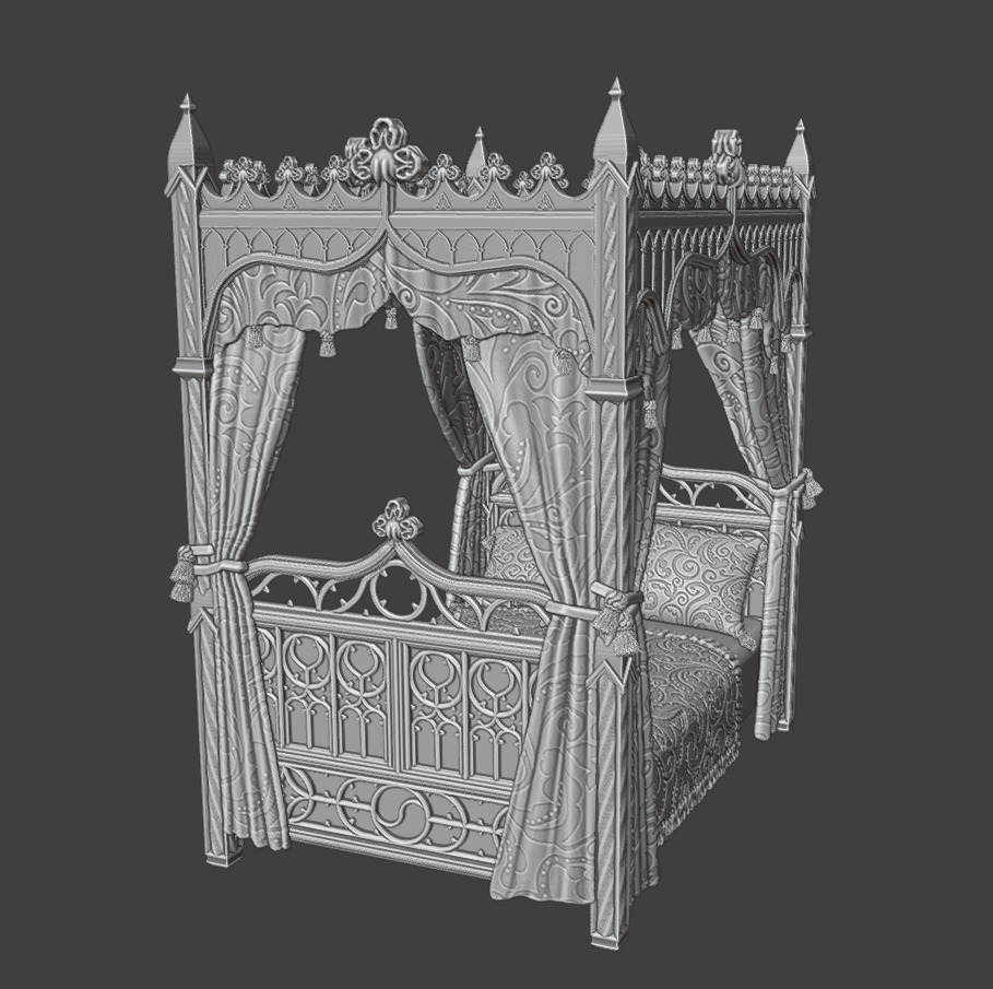 Antique gothic bed 1 3D print model_15