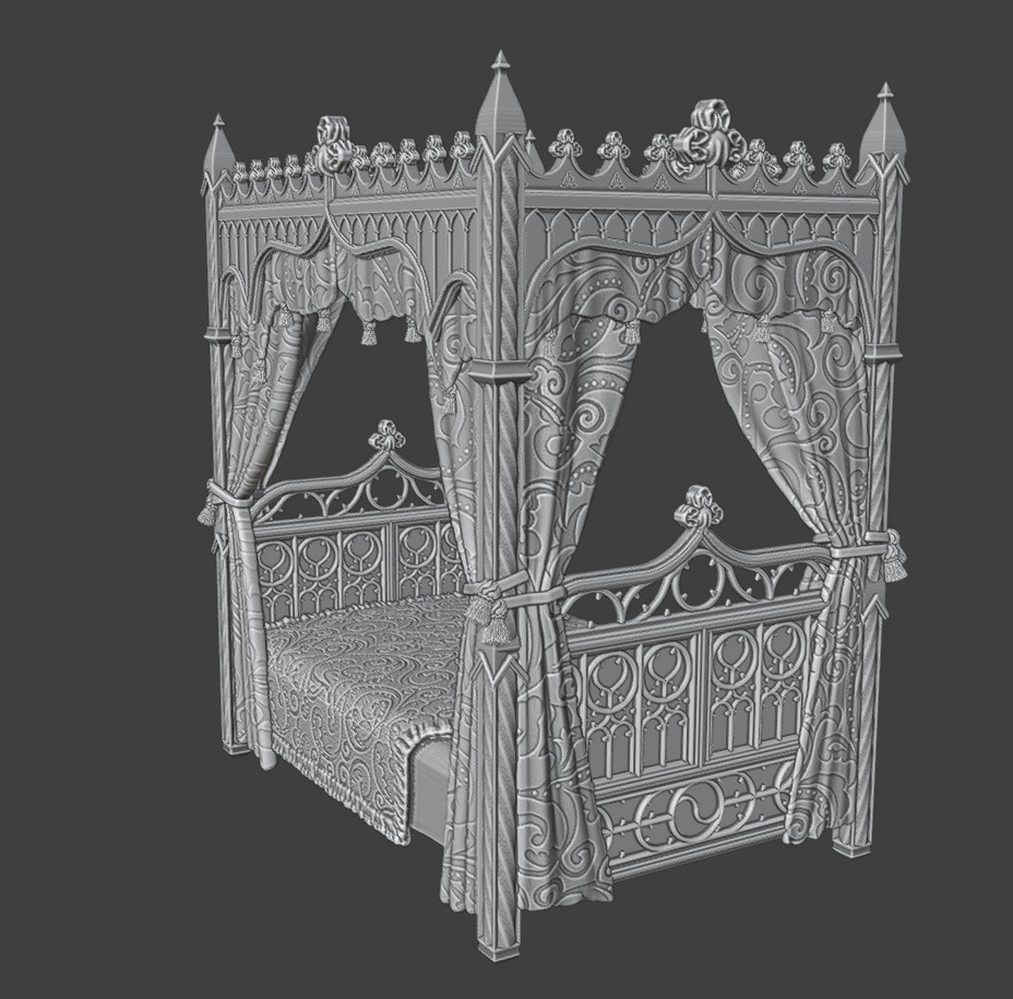 Antique gothic bed 1 3D print model_11