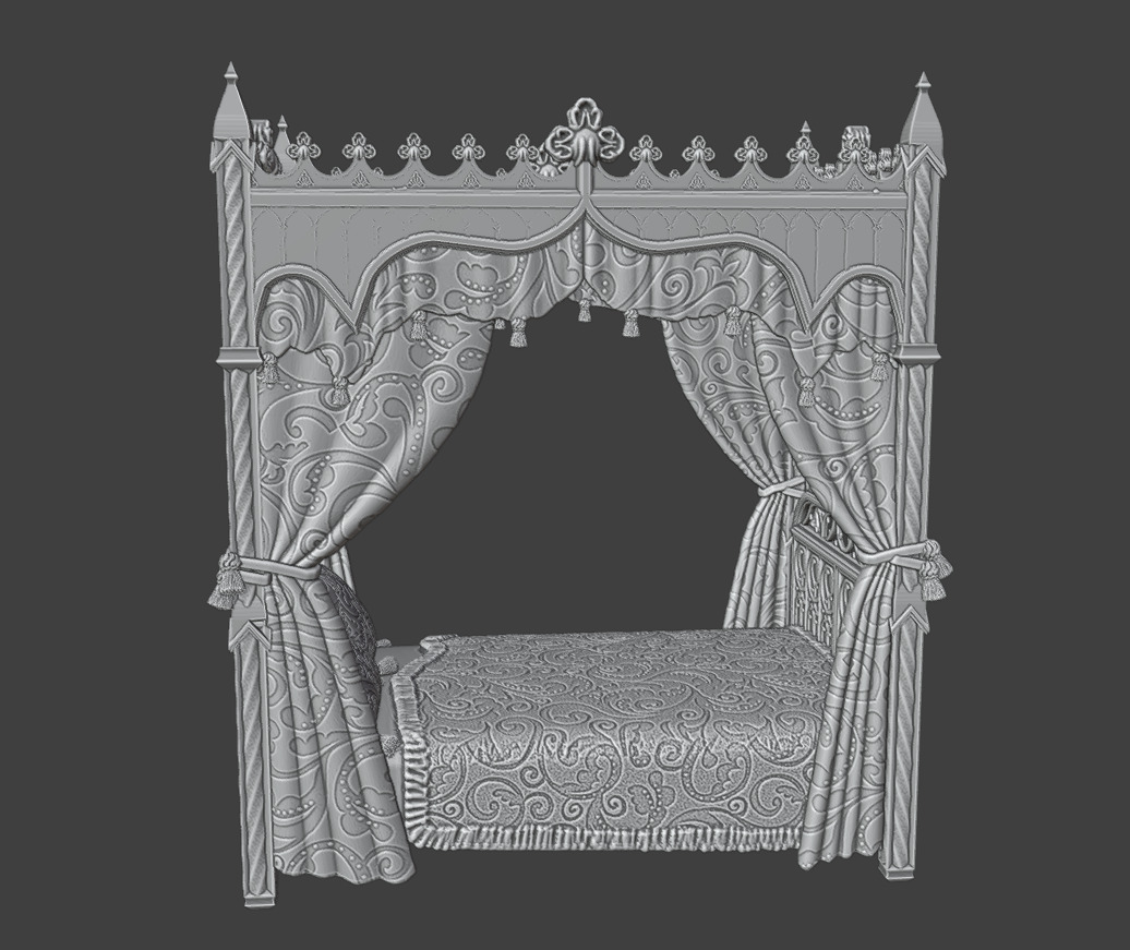 Antique gothic bed 1 3D print model_7