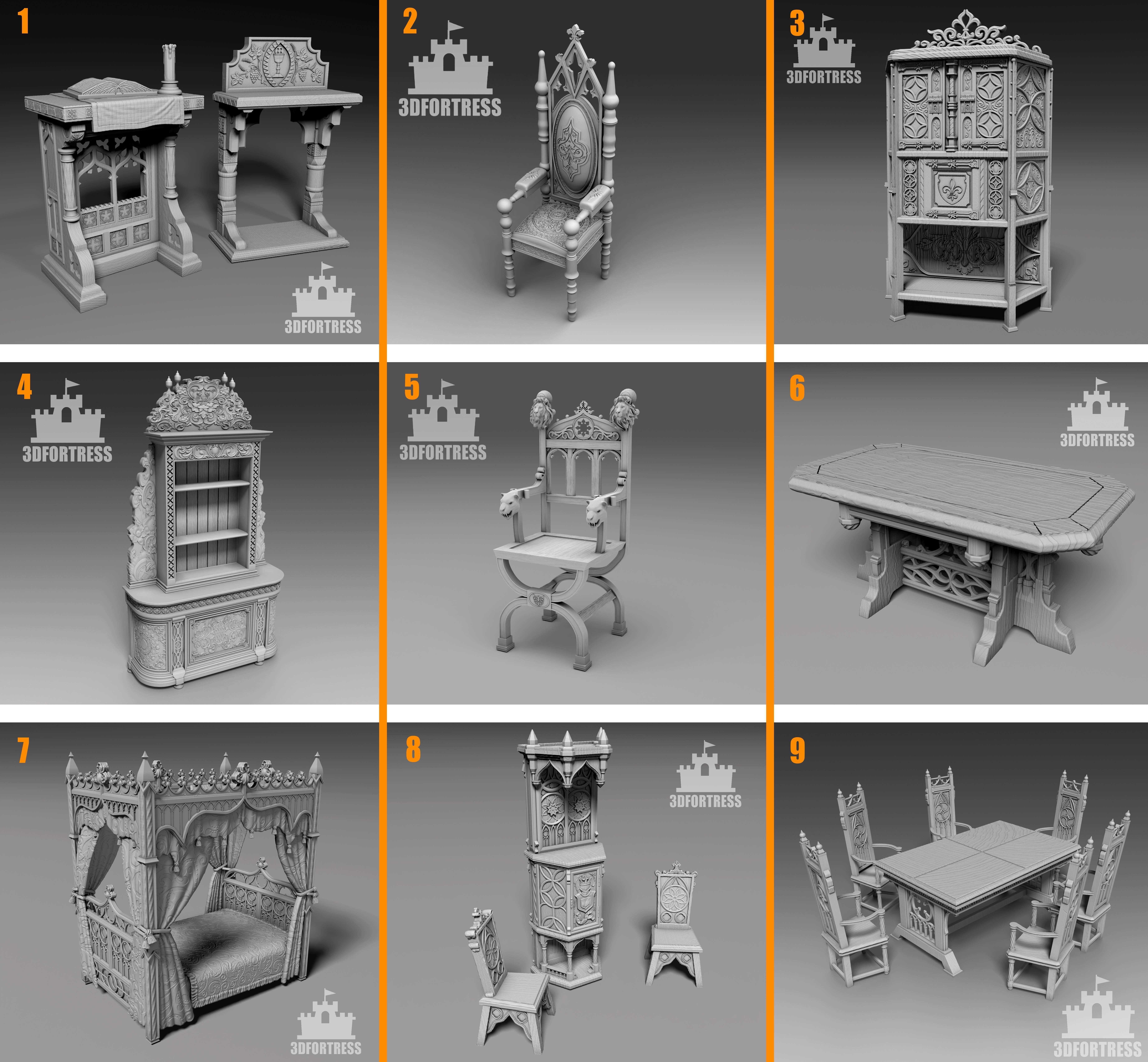 Gothic furniture 3D Model Collection_1