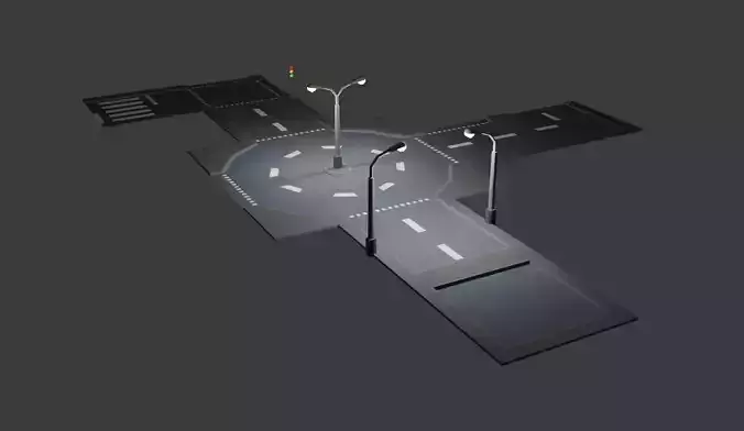 Modular Road Pack  Low-poly 3D model
