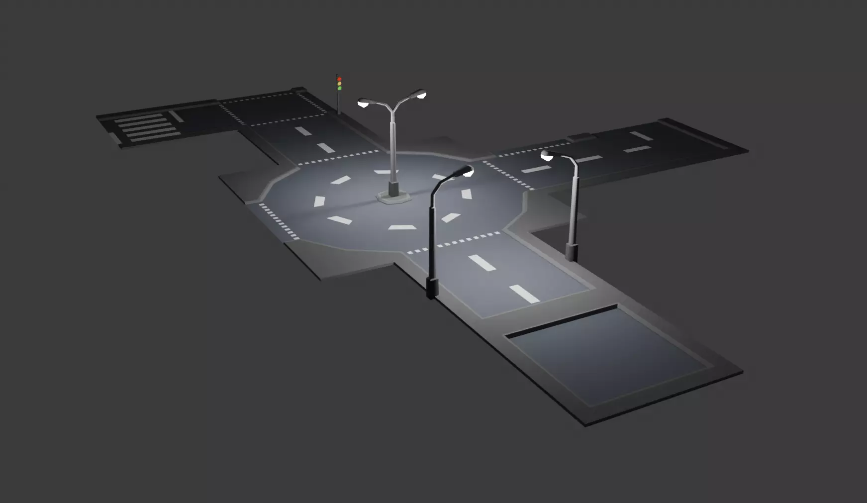 Modular Road Pack Low-poly 3D model_0