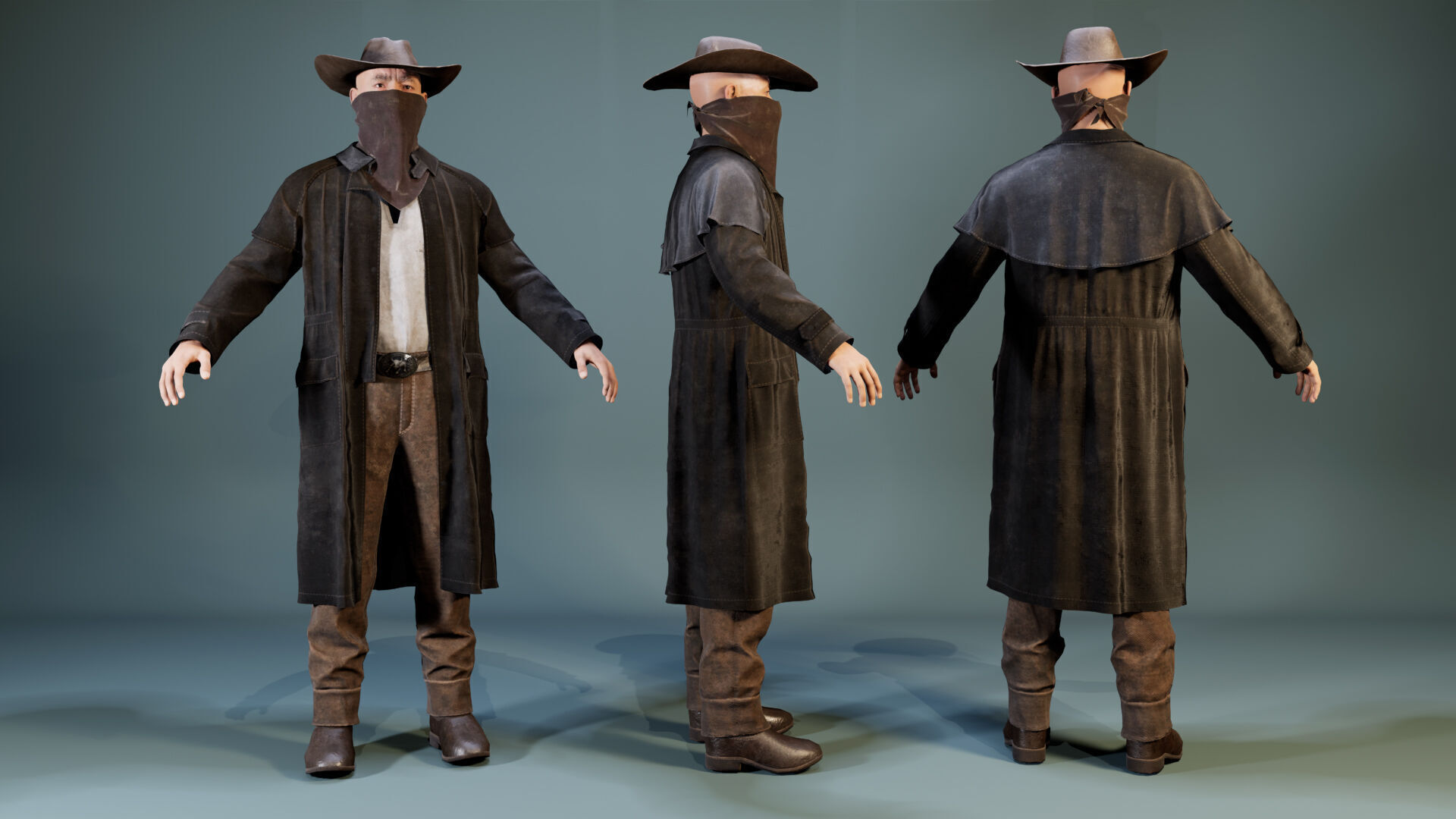 Western Cowboy Outfits Vol 1 - Rigged - Game Ready Low-poly 3D model_8