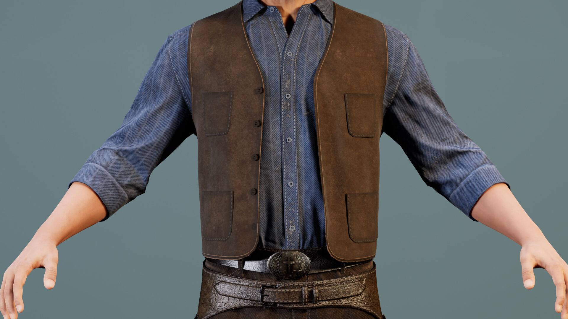 Western Cowboy Outfits Vol 1 - Rigged - Game Ready Low-poly 3D model_5