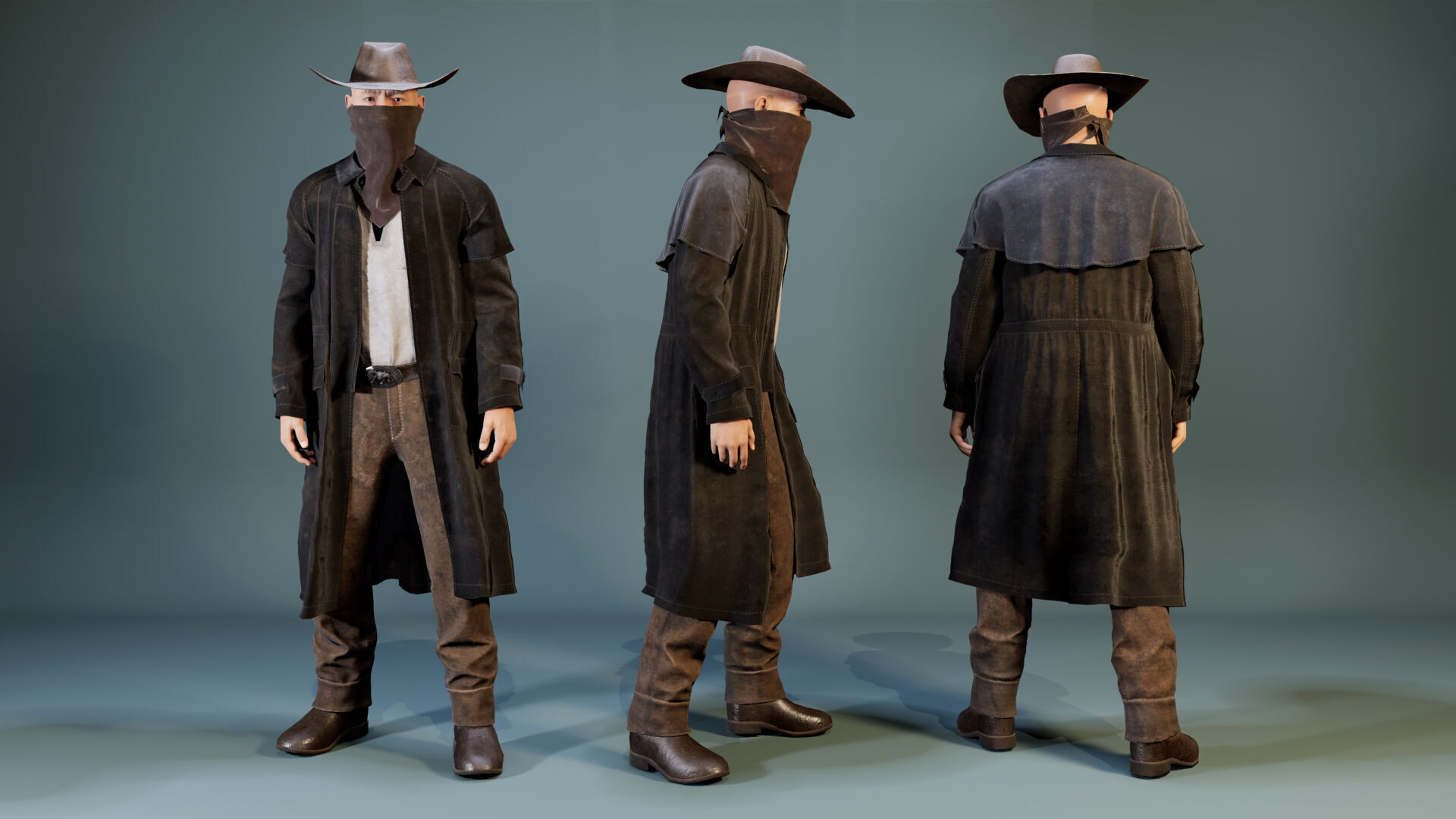 Western Cowboy Outfits Vol 1 - Rigged - Game Ready Low-poly 3D model_7
