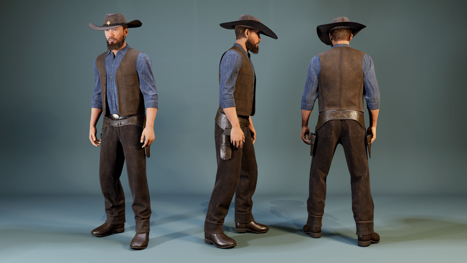 Western Cowboy Outfits Vol 1 - Rigged - Game Ready Low-poly 3D model_2