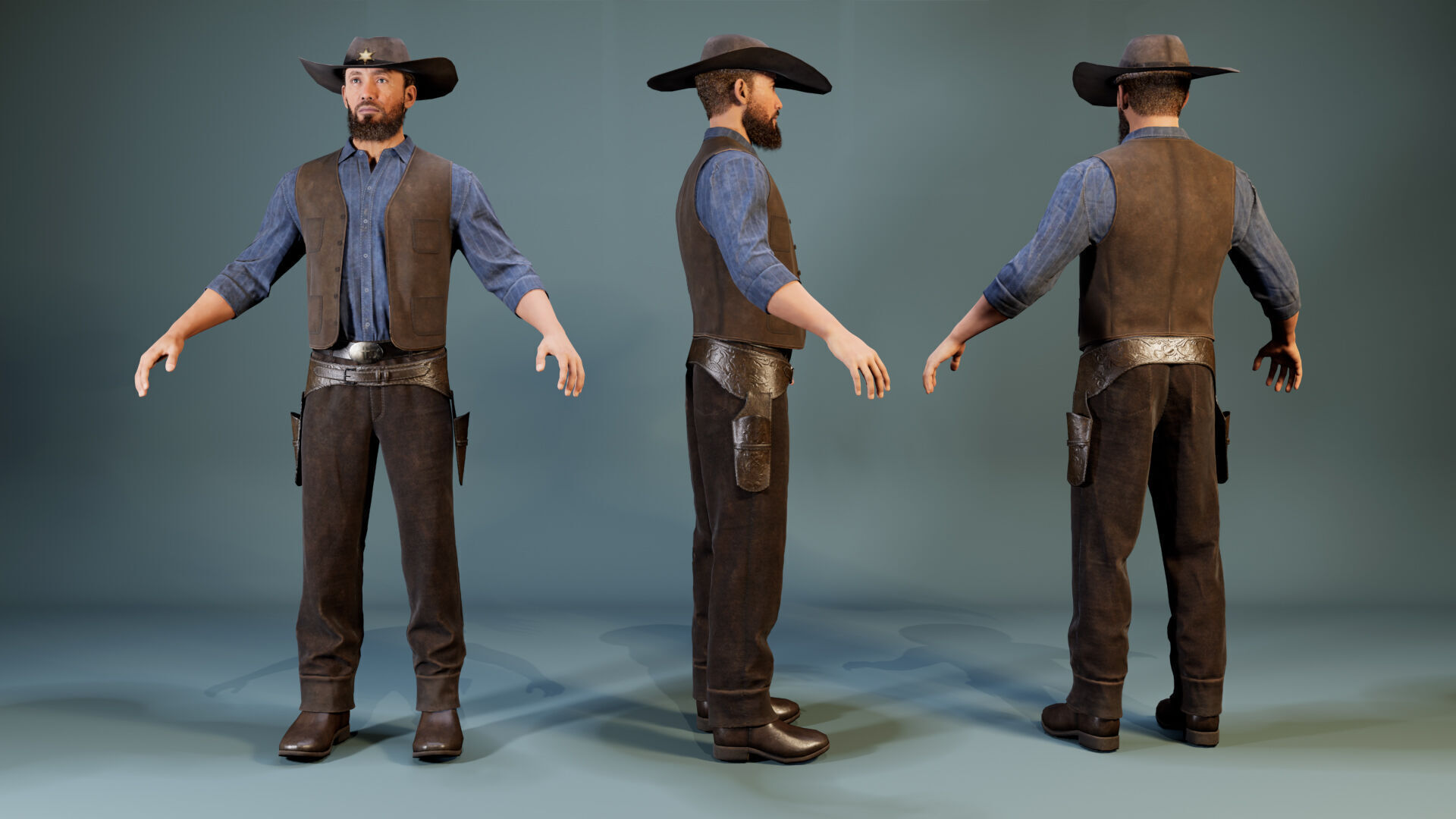 Western Cowboy Outfits Vol 1 - Rigged - Game Ready Low-poly 3D model_3