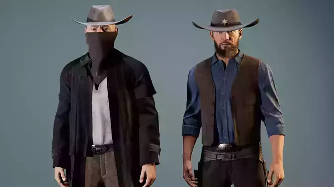 Western Cowboy Outfits Vol 1 - Rigged - Game Ready Low-poly 3D model