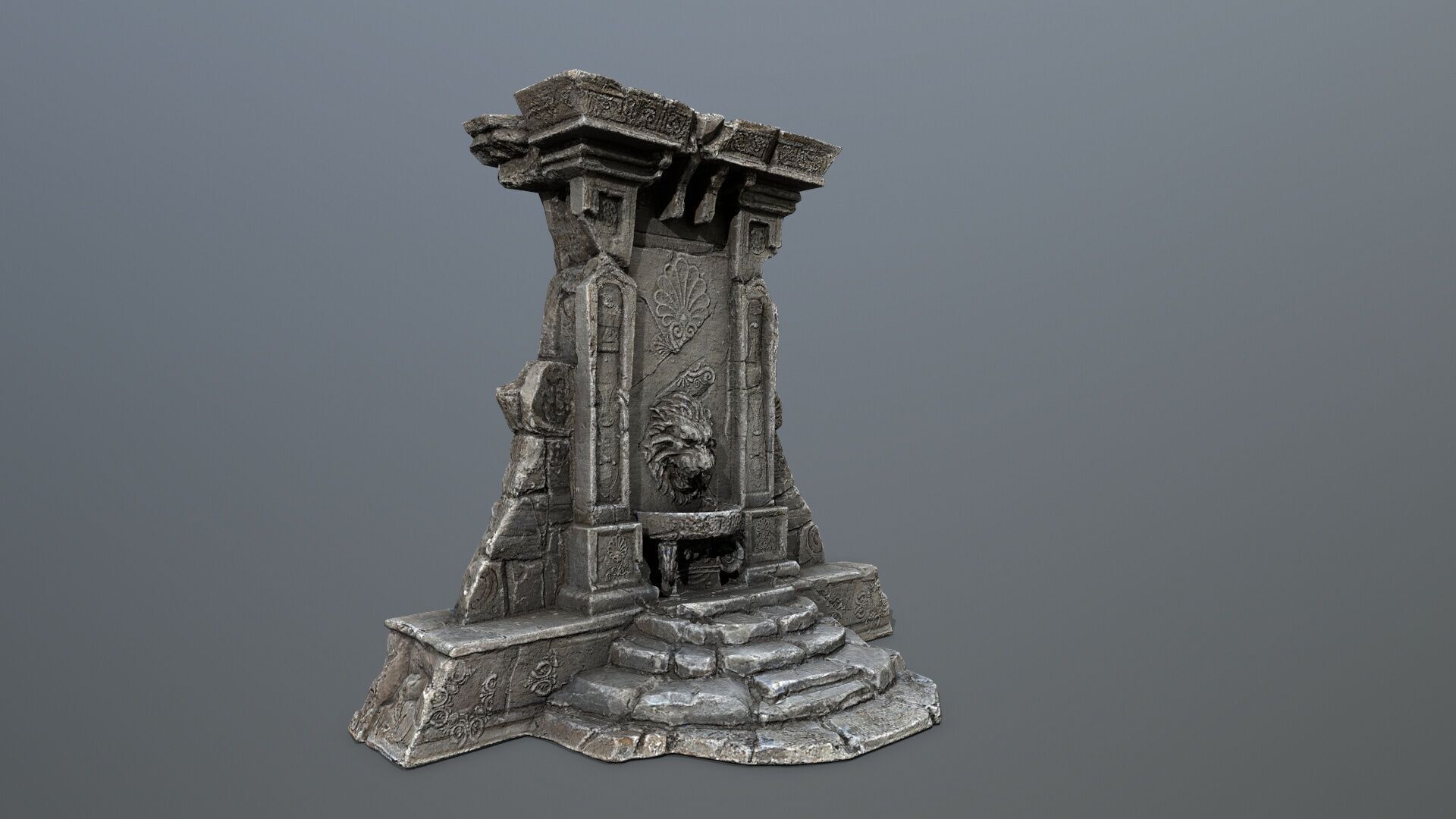 Lion fountain Low-poly 3D model_11