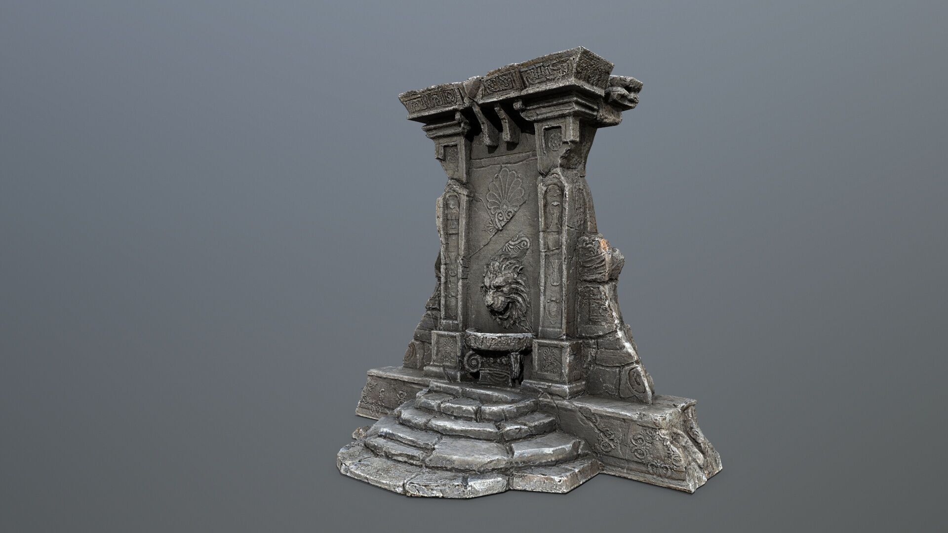 Lion fountain Low-poly 3D model_5
