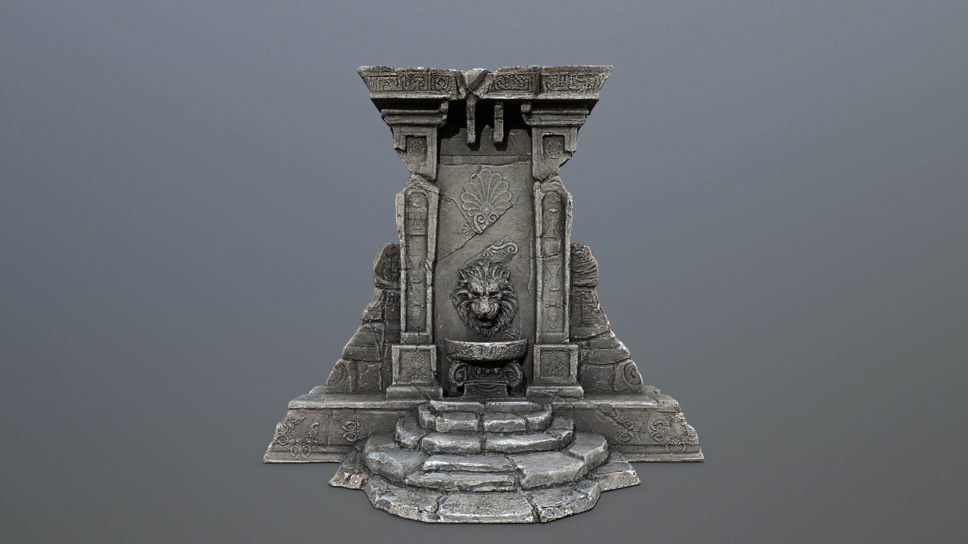 Lion fountain Low-poly 3D model_4