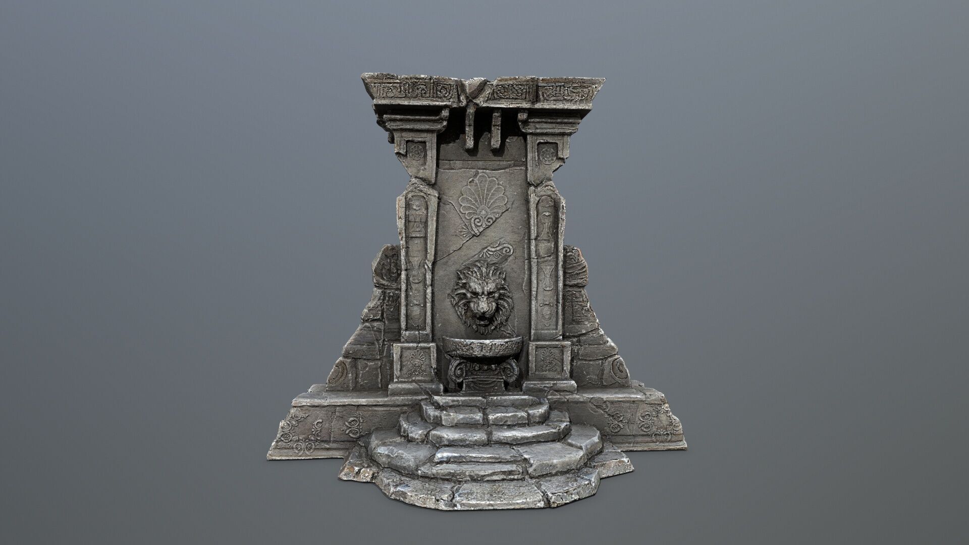 Lion fountain Low-poly 3D model_12