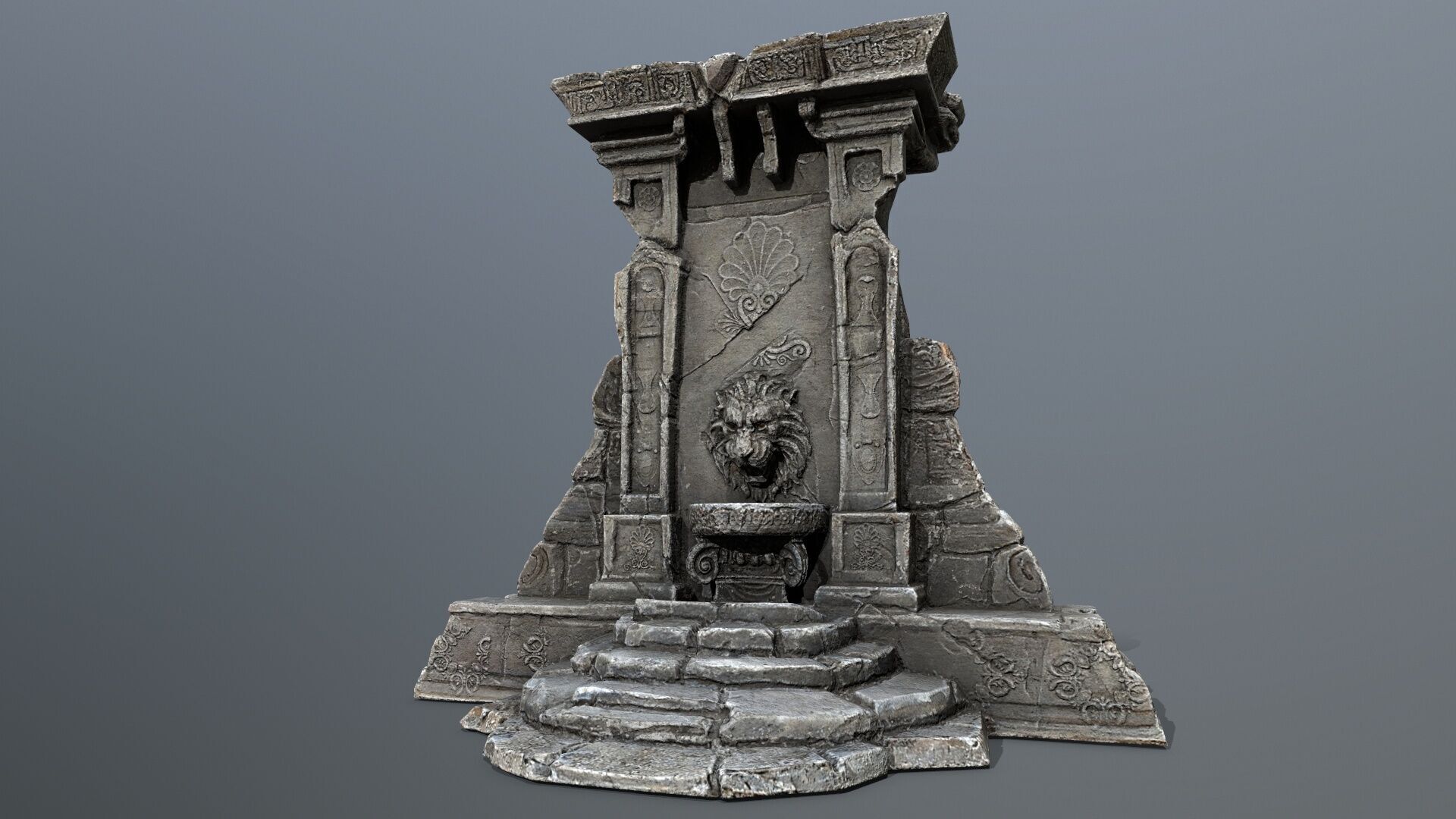 Lion fountain Low-poly 3D model_1
