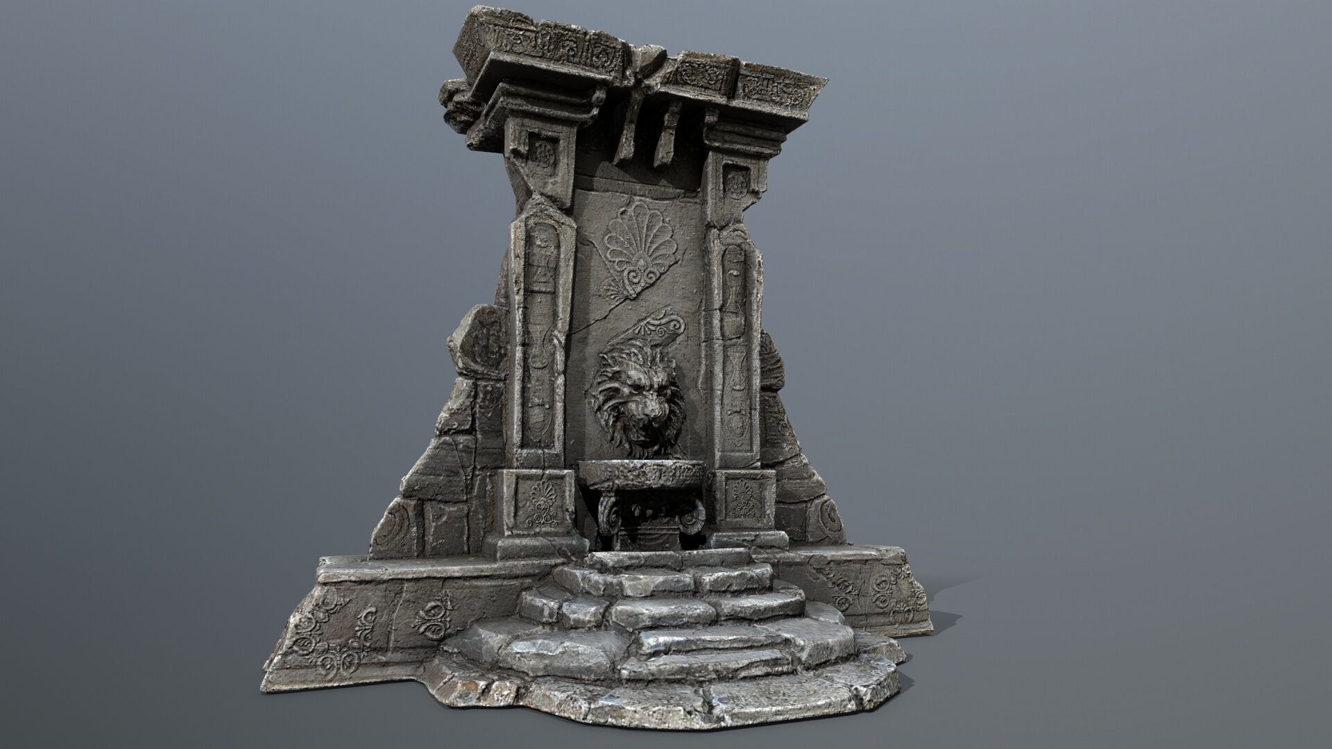 Lion fountain Low-poly 3D model_2