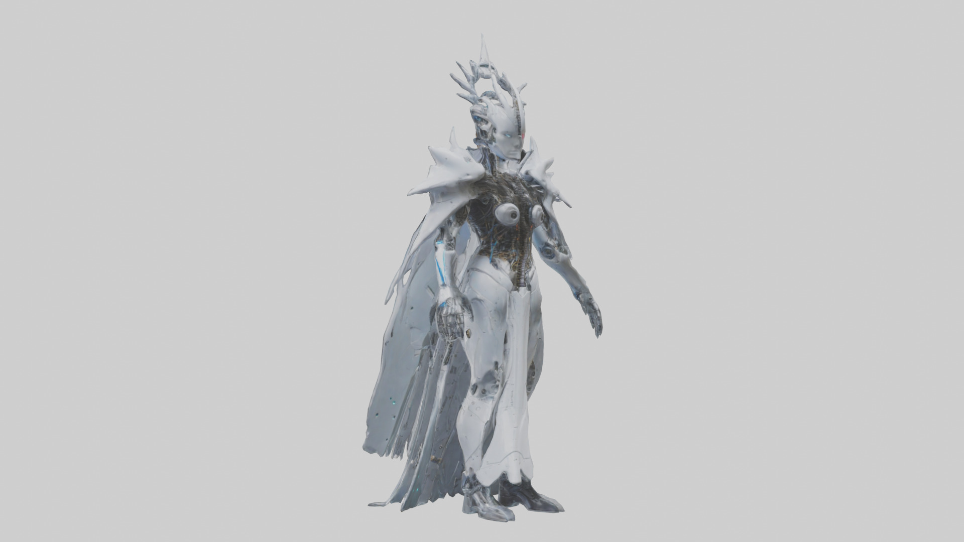 Cybernetic Queen statue model Low-poly 3D model_1