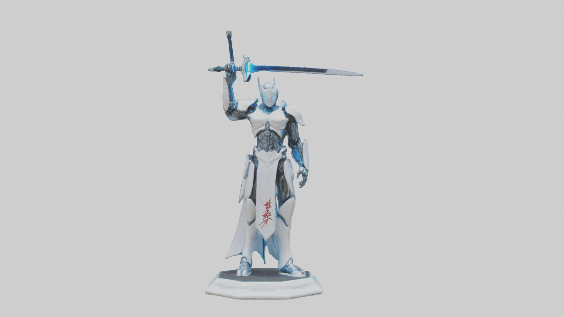 Cyber Swordsman statue model Low-poly 3D model_9