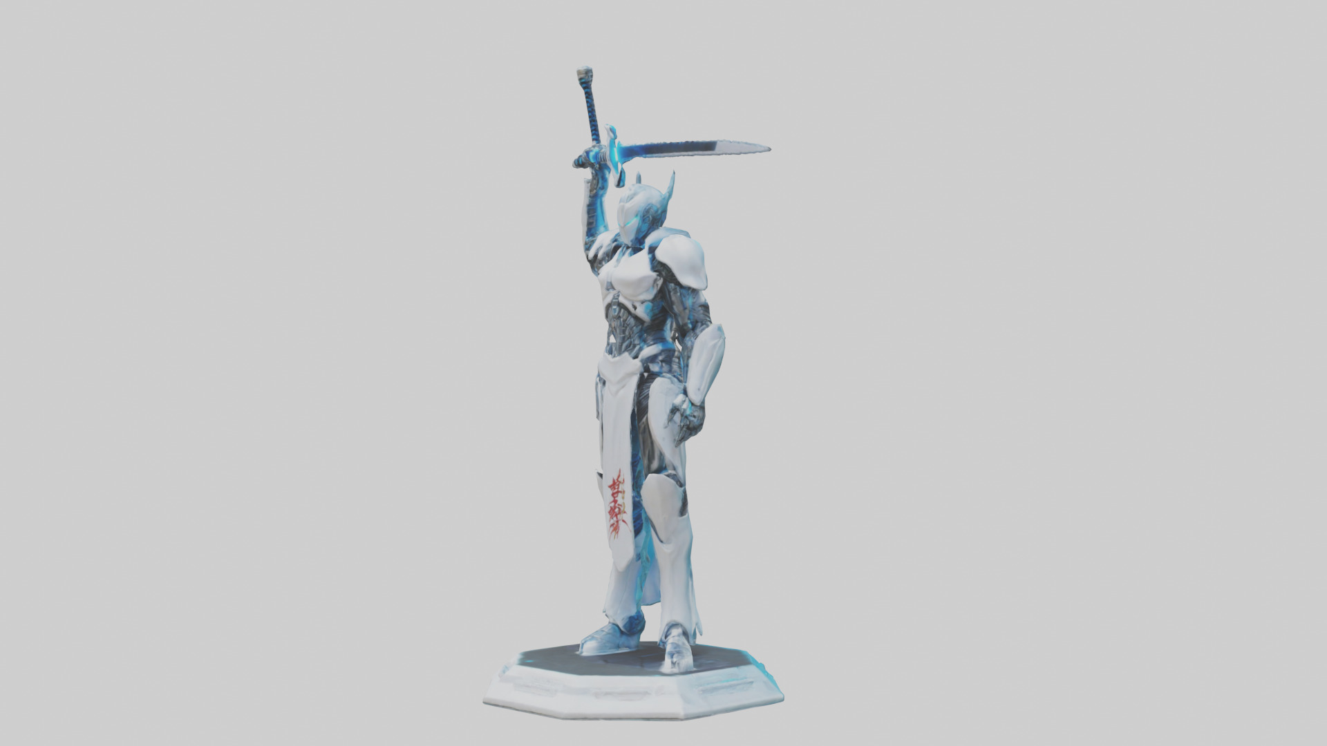Cyber Swordsman statue model Low-poly 3D model_8