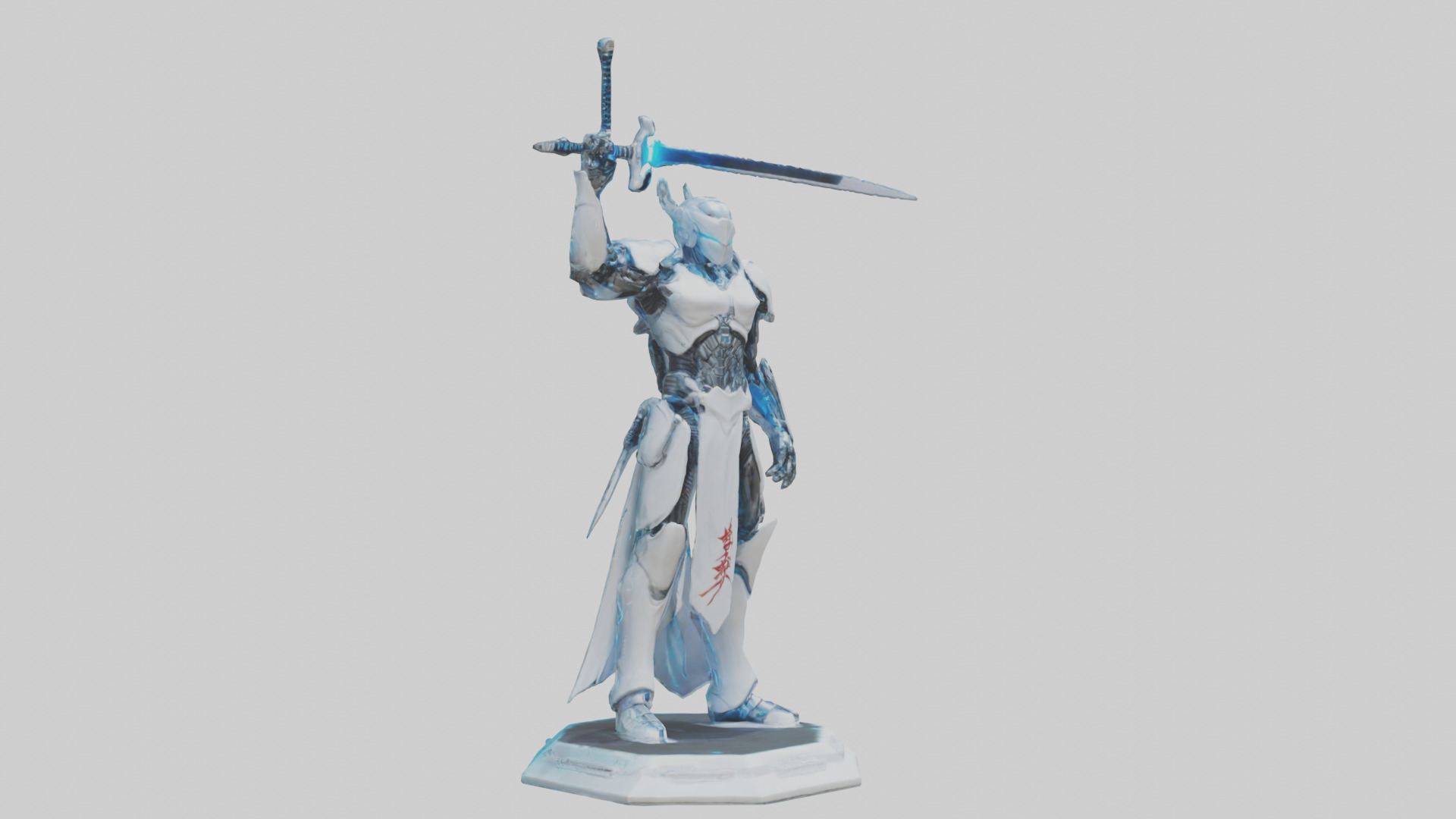 Cyber Swordsman statue model Low-poly 3D model_11