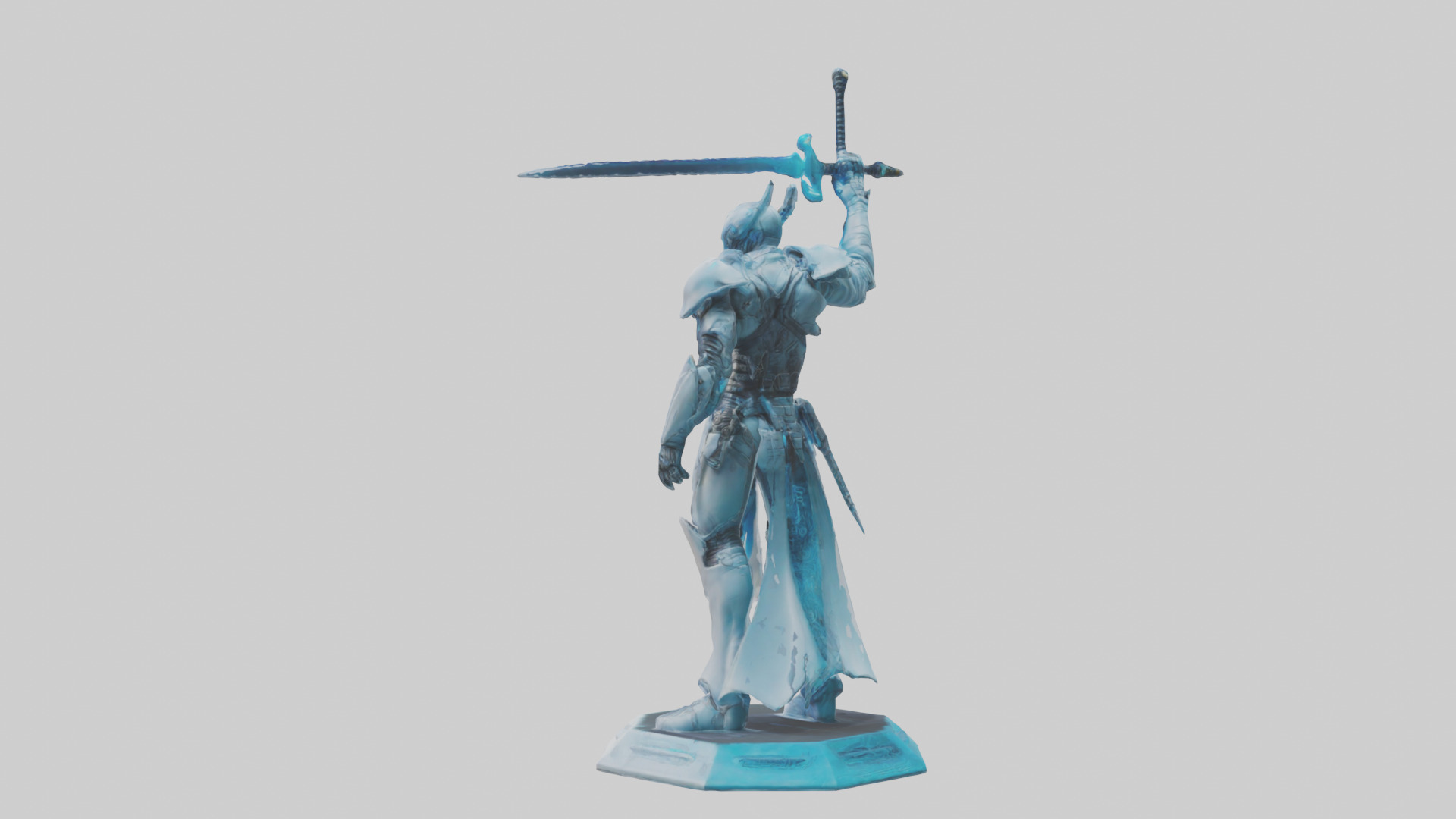 Cyber Swordsman statue model Low-poly 3D model_1