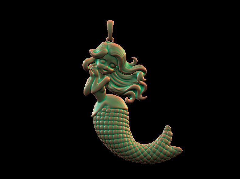 Mermaid Back Hallow Pendant 3D print model_4