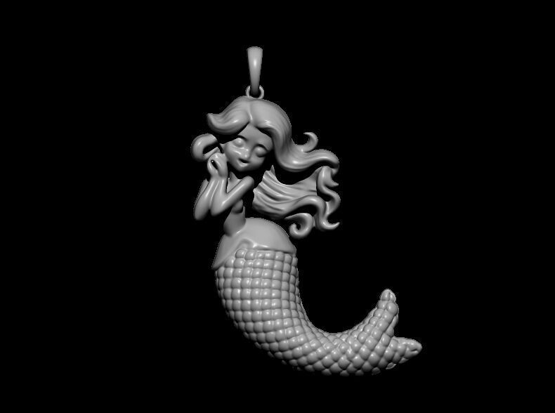 Mermaid Back Hallow Pendant 3D print model_13