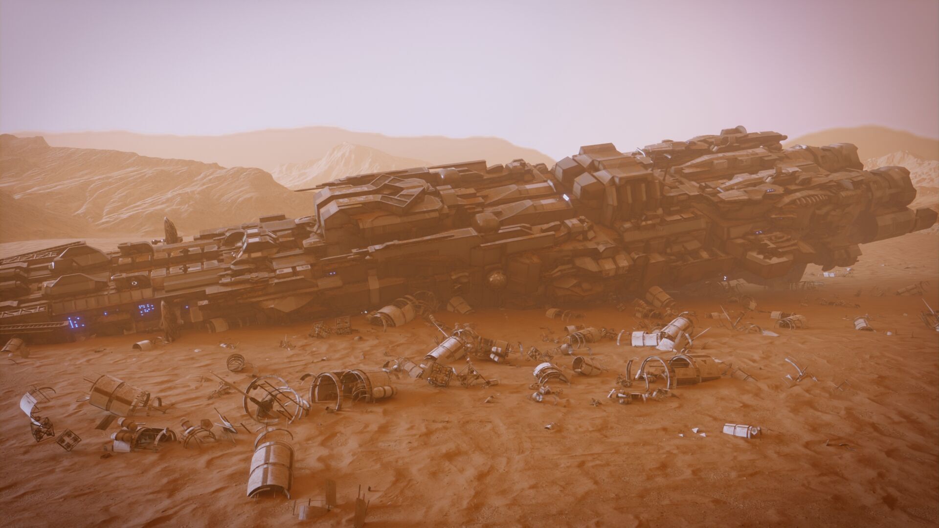 Abandoned Spaceship on Desert Low-poly 3D model_1