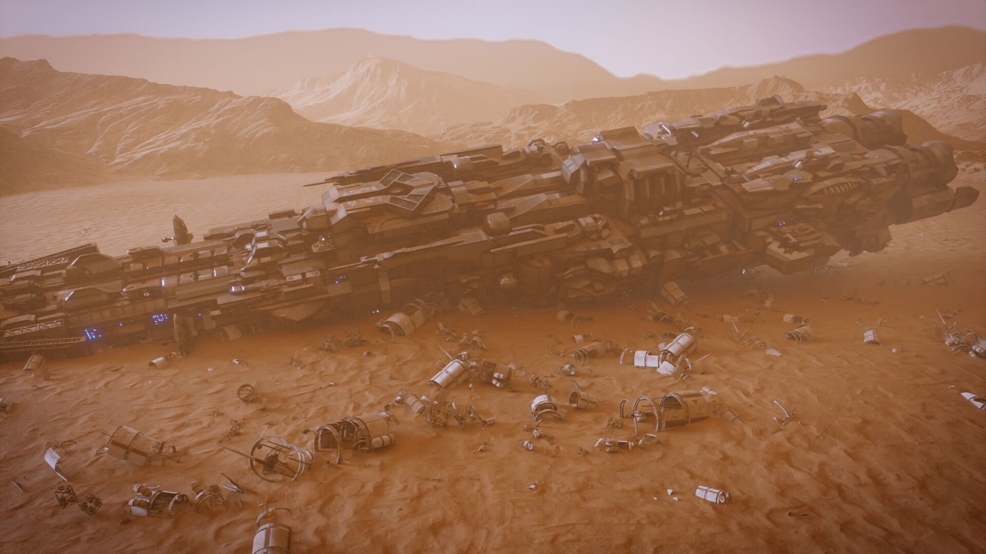 Abandoned Spaceship on Desert Low-poly 3D model_3