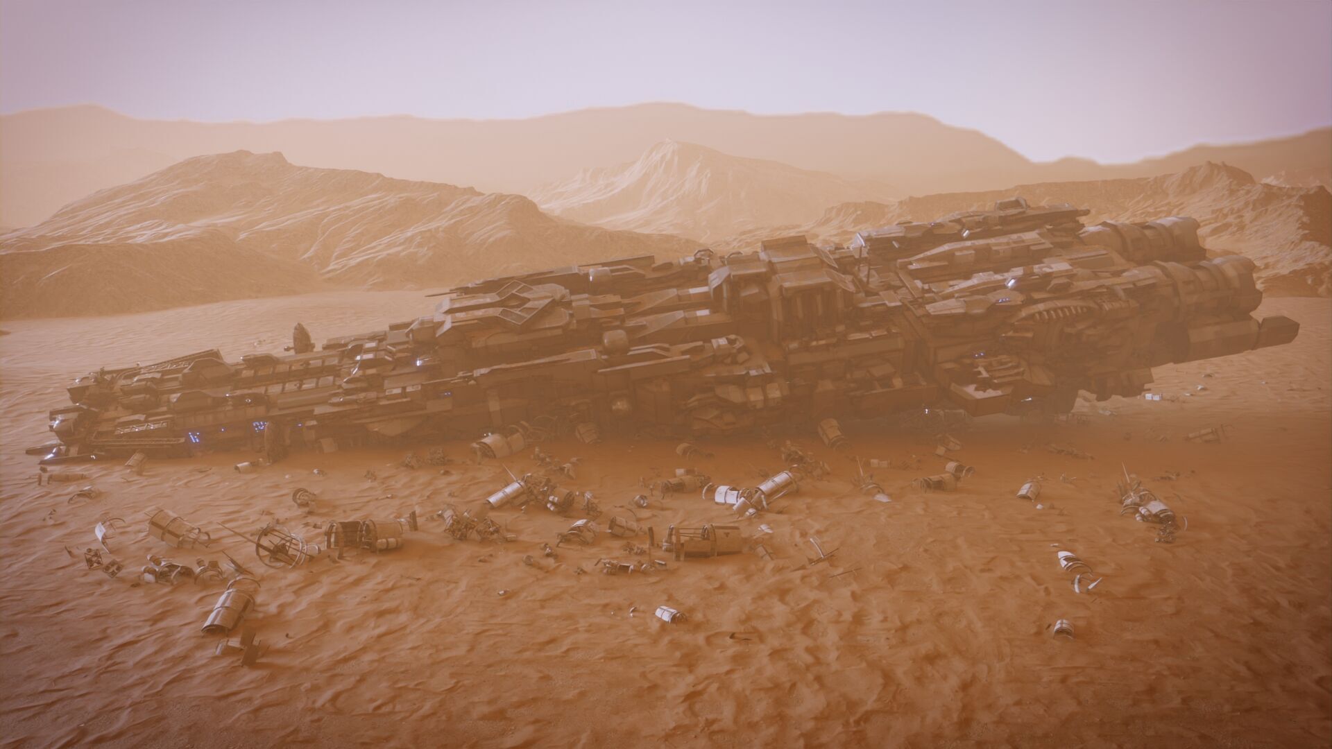 Abandoned Spaceship on Desert Low-poly 3D model_4