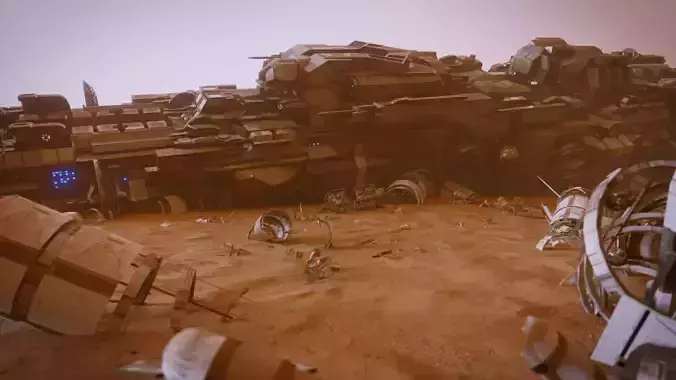 Abandoned Spaceship on Desert Low-poly 3D model