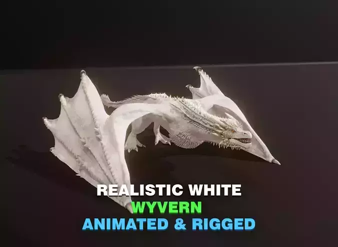 Realistic White Wyvern Animated Game-ready 3D Model Low-poly 3D model