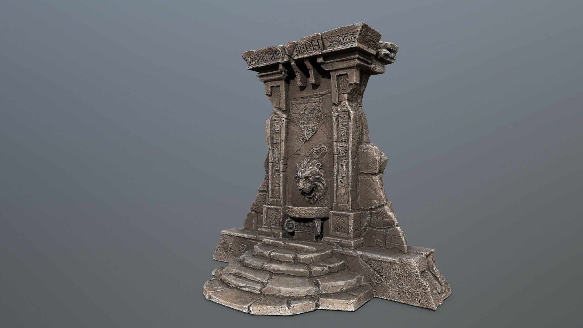 Lion fountain Low-poly 3D model_5
