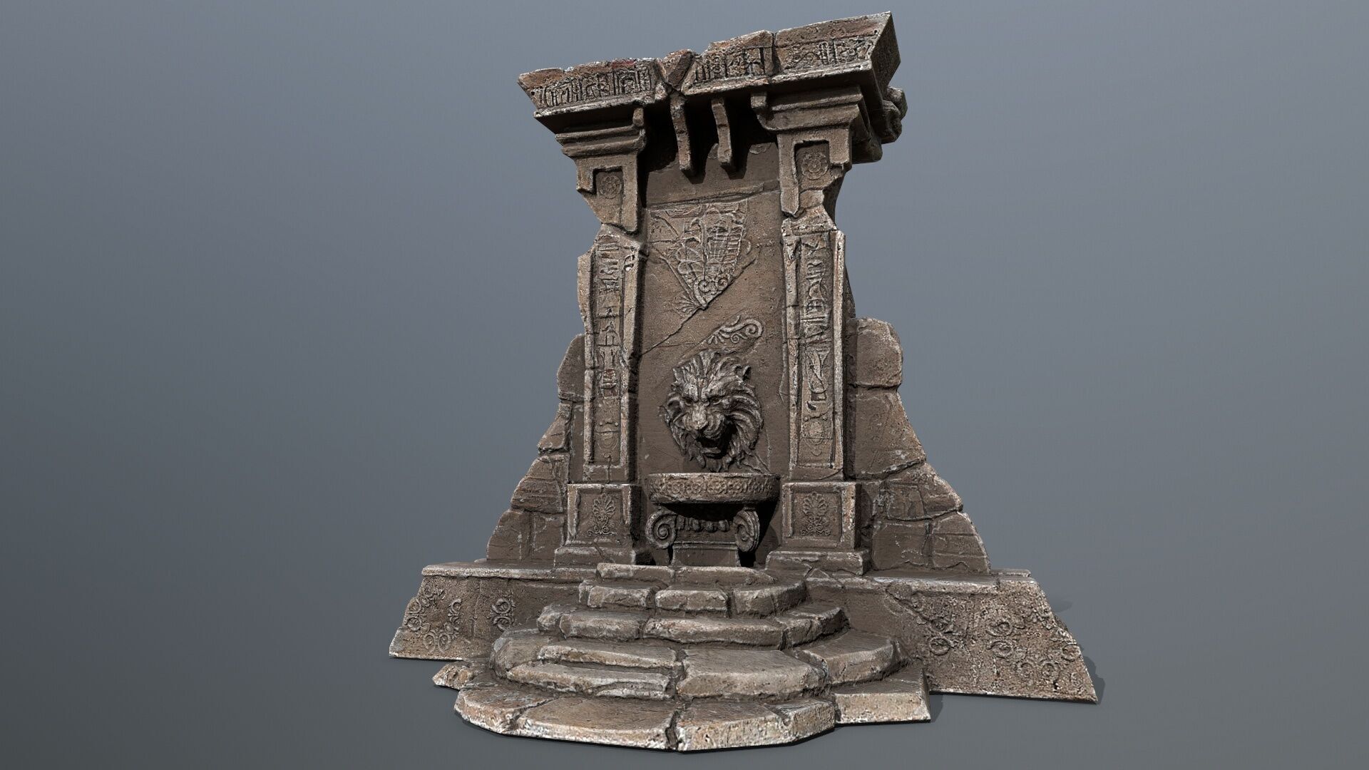 Lion fountain Low-poly 3D model_1