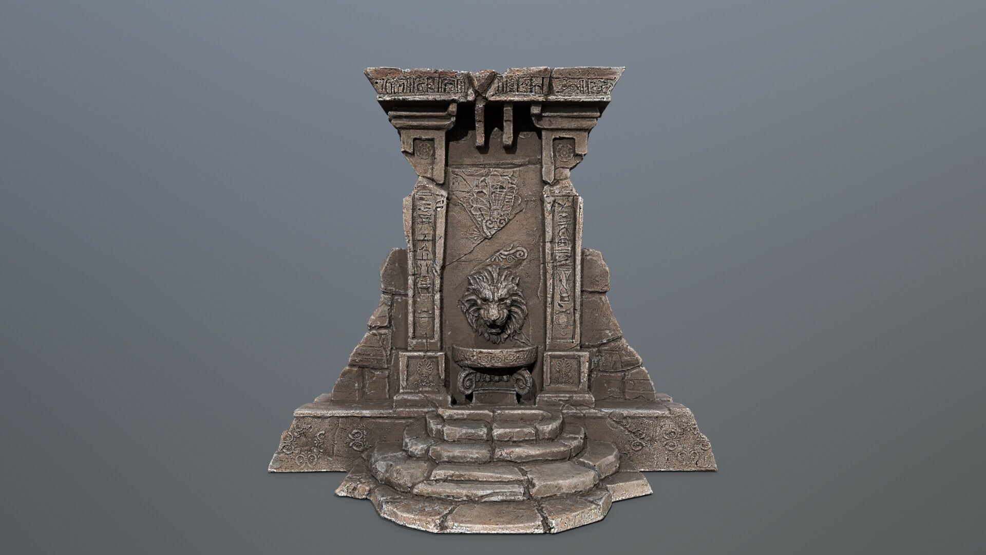 Lion fountain Low-poly 3D model_4