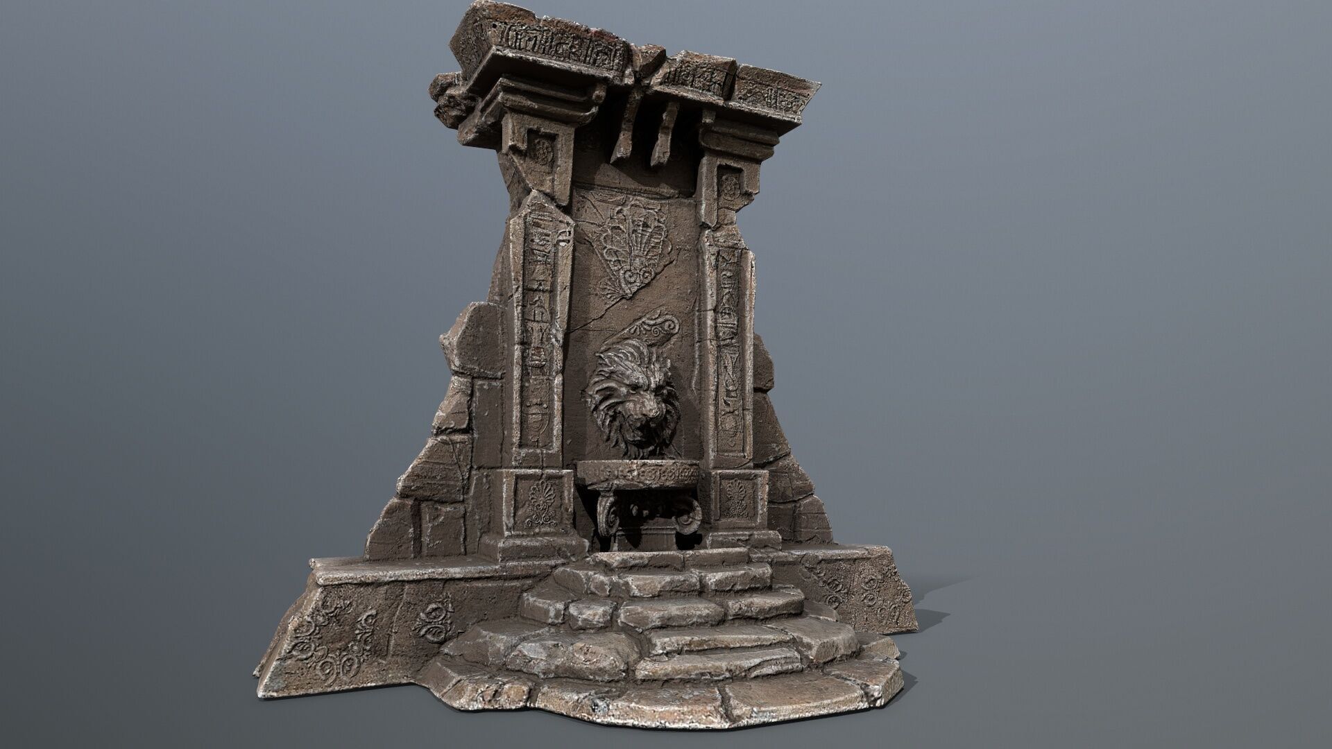 Lion fountain Low-poly 3D model_2