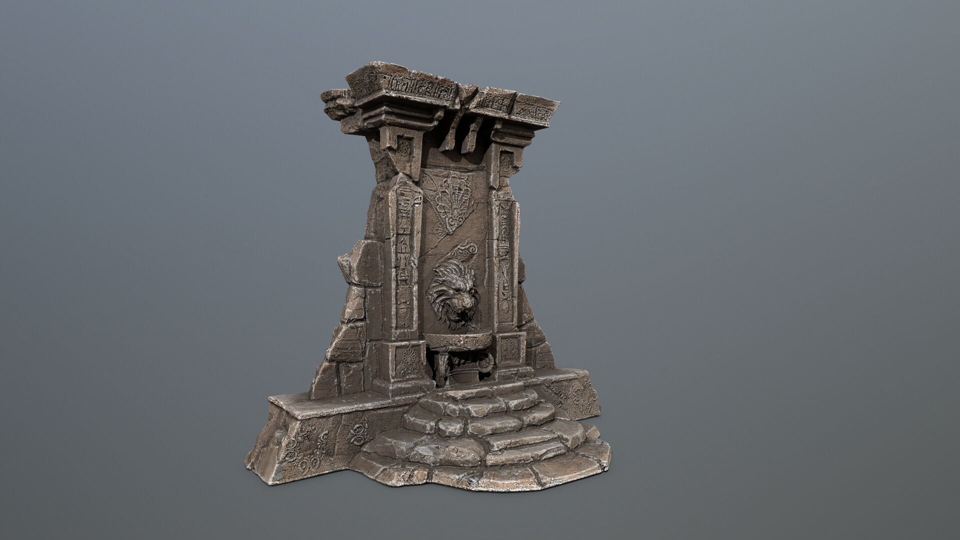 Lion fountain Low-poly 3D model_11