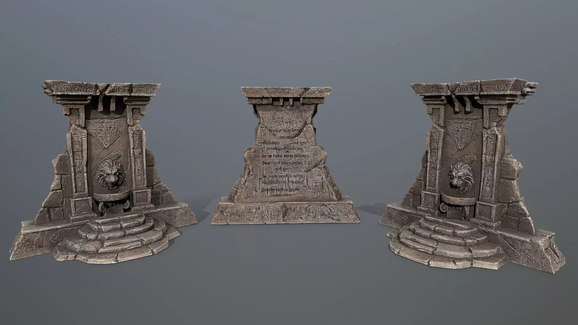 Lion fountain Low-poly 3D model_0