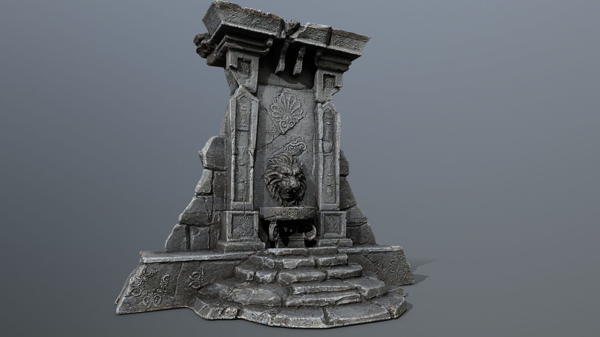 Lion fountain Low-poly 3D model_2