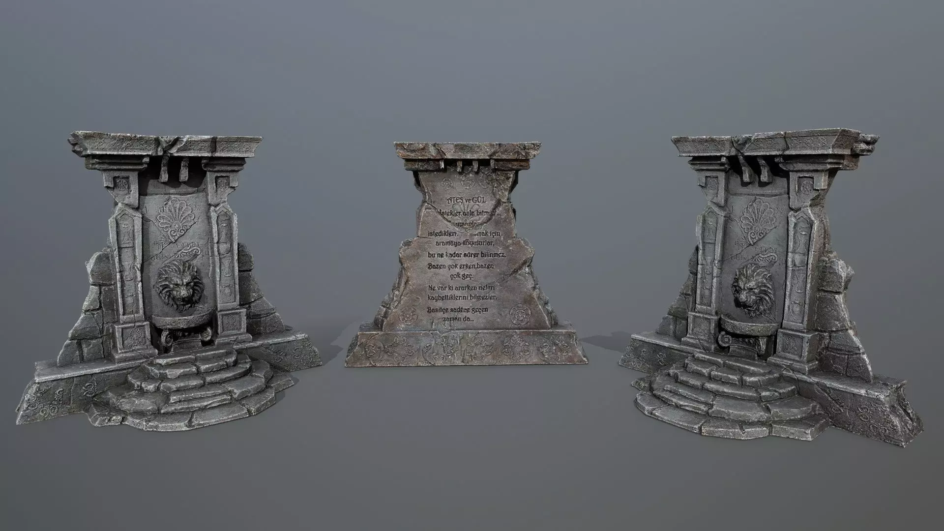 Lion fountain Low-poly 3D model_0