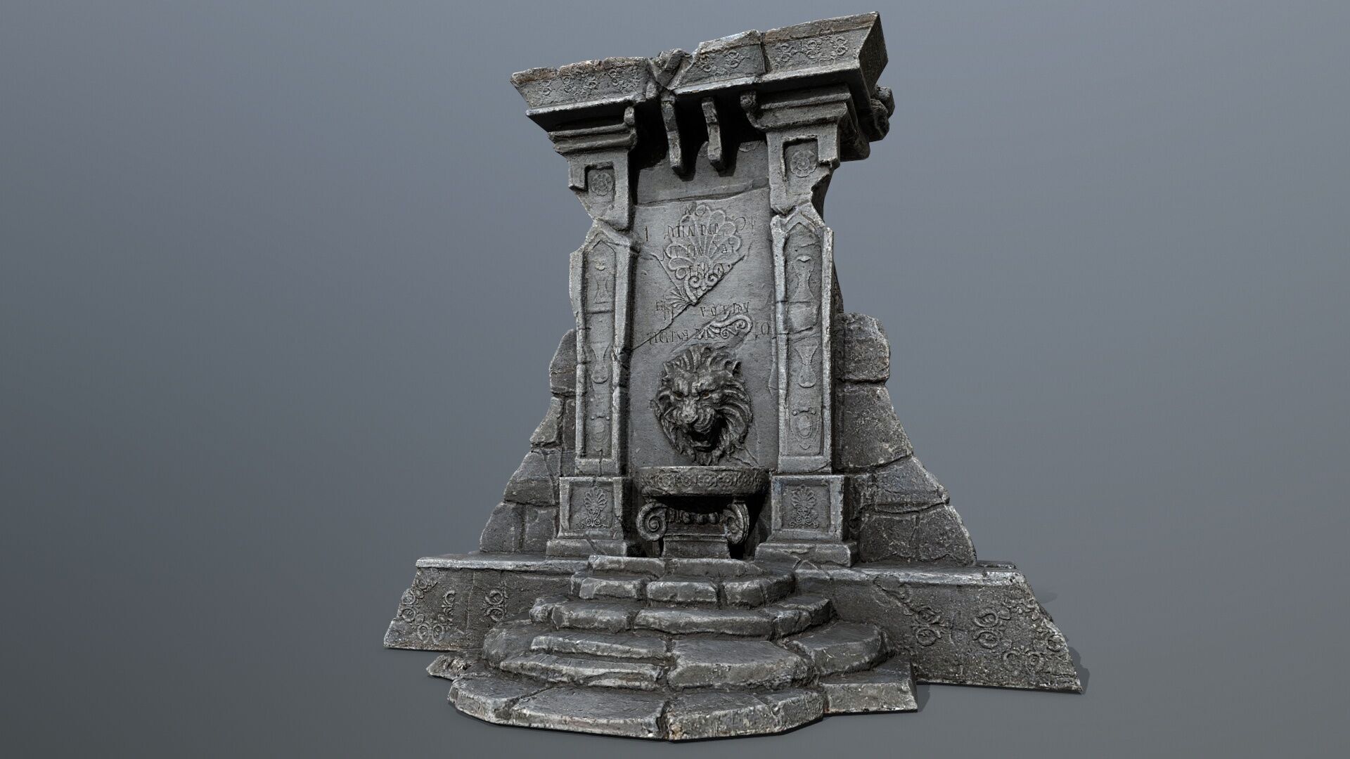 Lion fountain Low-poly 3D model_1