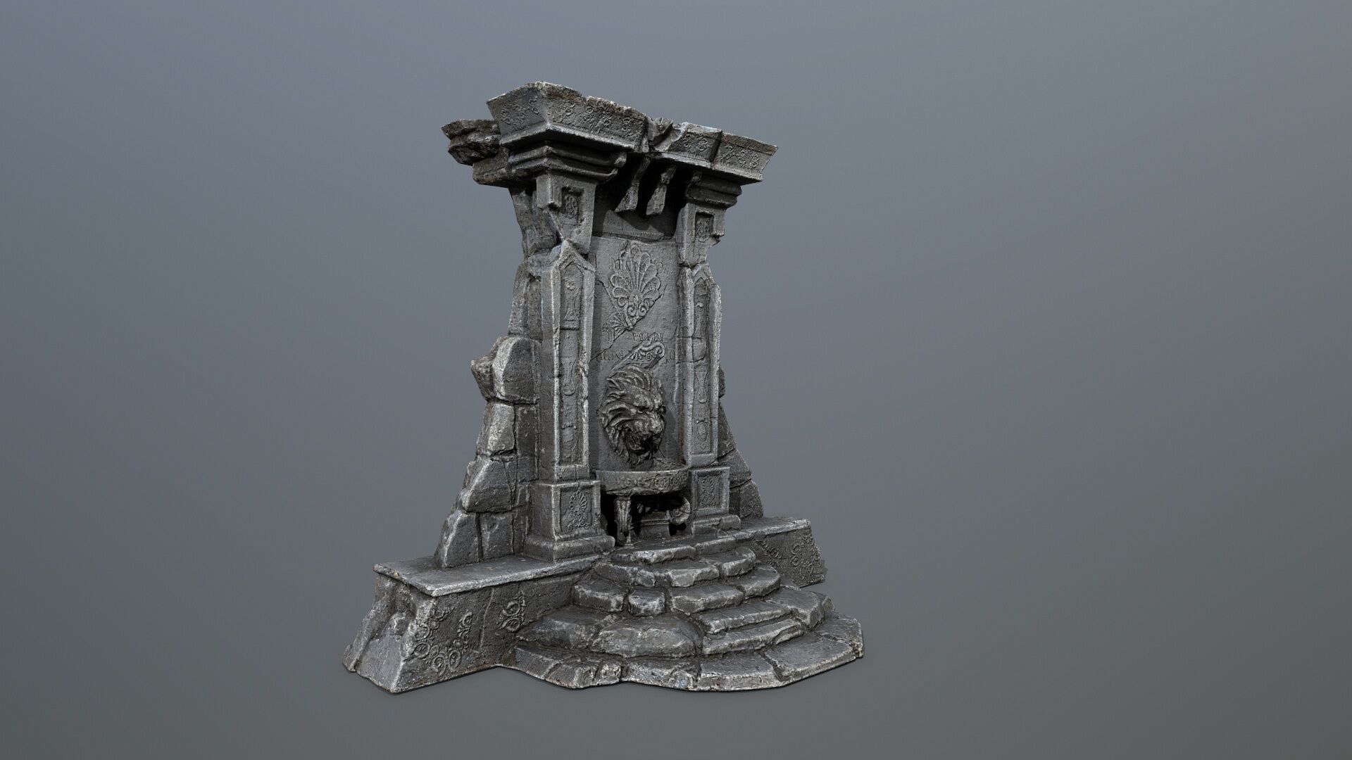 Lion fountain Low-poly 3D model_11