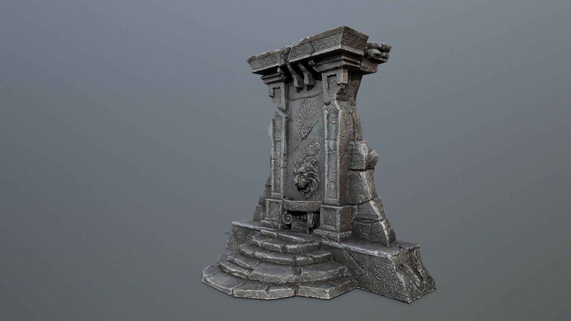 Lion fountain Low-poly 3D model_5
