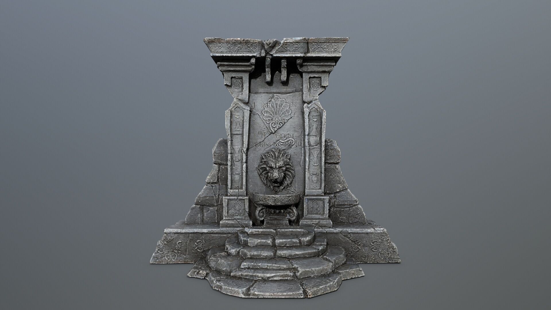 Lion fountain Low-poly 3D model_4